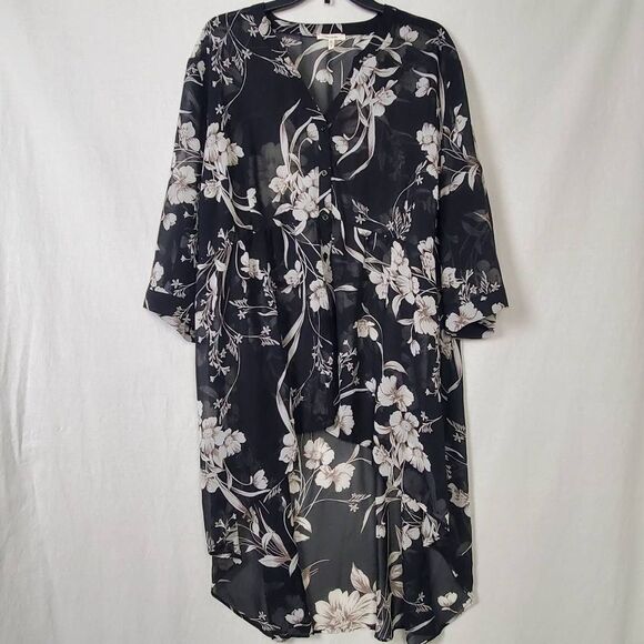 Maurices Black Floral Sheer Kimono 3X - Picture 2 of 10